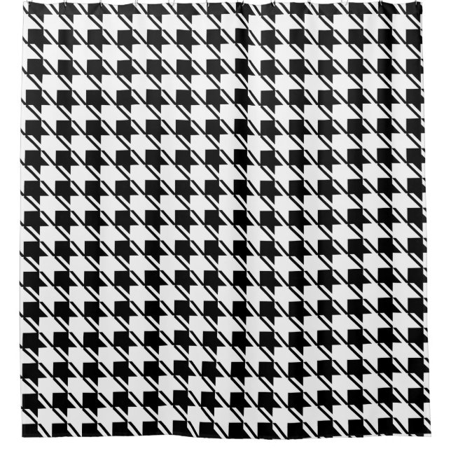 Cortina De Ducha Houndstooth blanco negro (Anverso)