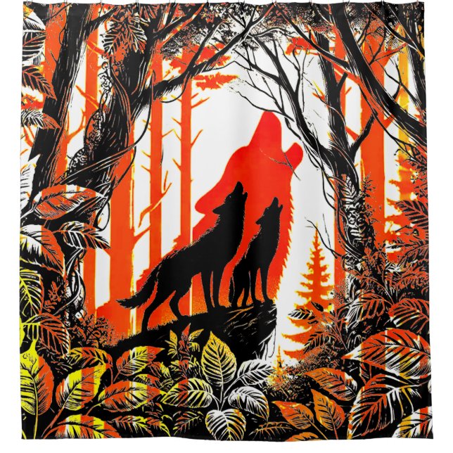 Cortina De Ducha Howling Wolf Design (Anverso)