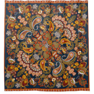 Cortina De Ducha Huellas de paisley vintage, pañuelo de cuello de s