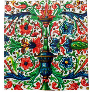 Cortina De Ducha Huellas Jewel Manuscript Medieval Flowlls Scrolls
