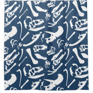 Cortina De Ducha Huesos de dinosaurio (azul)