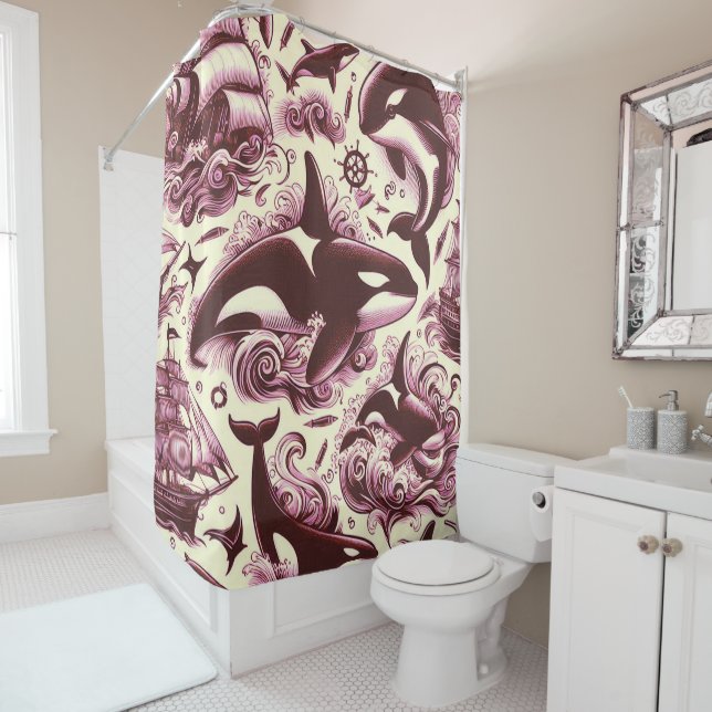 Cortina De Ducha Huevos de Orca Nautical Seamless (In situ)