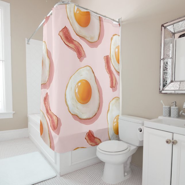 Cortina De Ducha Huevos fritos rosados y patrón de tocino (In situ)
