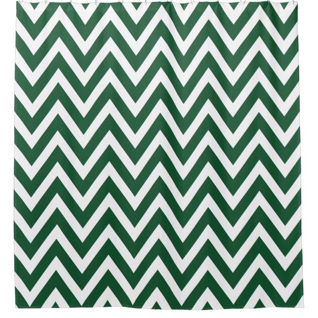 Cortina De Ducha Hunter Green y White Chevron (Anverso)