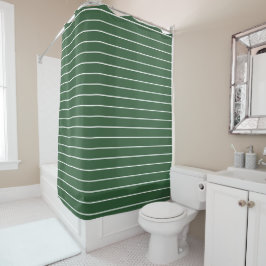 Cortina De Ducha Hunter Green y White Thin Horizontal Striping