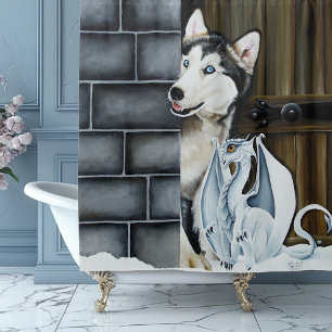 Cortina De Ducha Husky Dog White Dragon Adventure