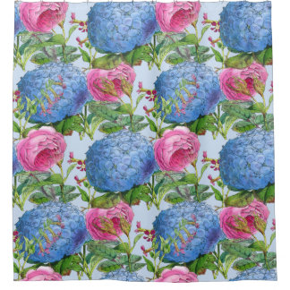 Cortina De Ducha Hydrangeas azules gigantes y modelo color de rosa