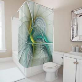 Cortina De Ducha Hypnotic Abstract Golden Turquoise Teal Fractal