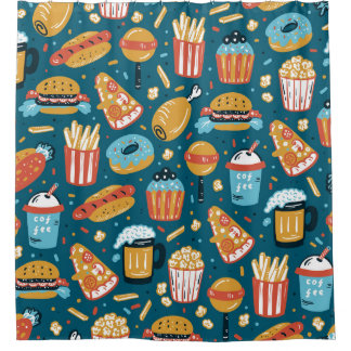 Cortina De Ducha Iconos de comida rápida: Doodles antiguos