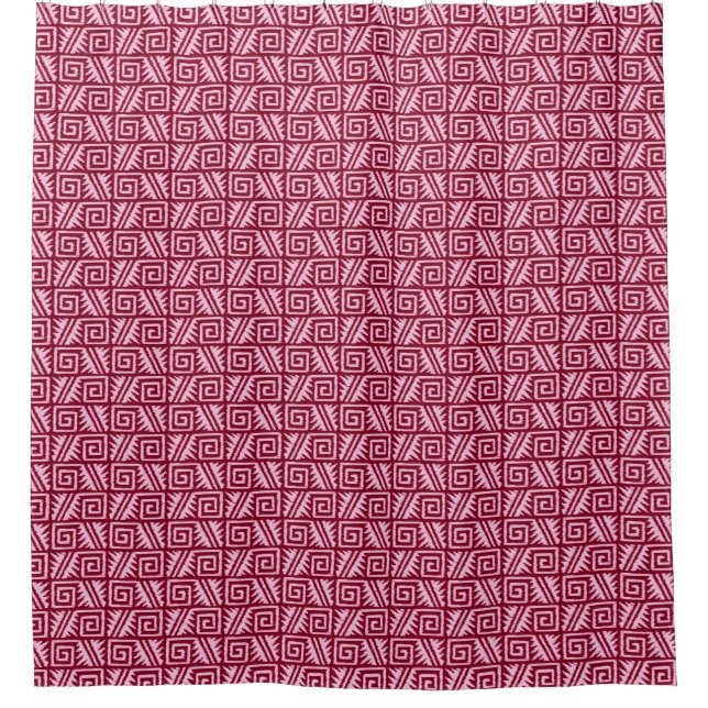 Cortina De Ducha Ikat Aztec Tribal - Borgoña y Rosa (Anverso)