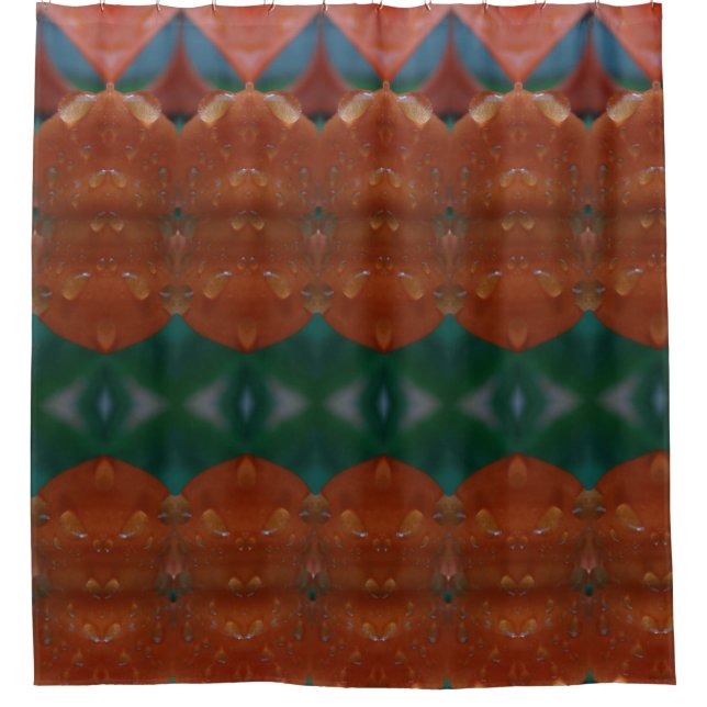 Cortina De Ducha Ikat de coral y verde (Anverso)
