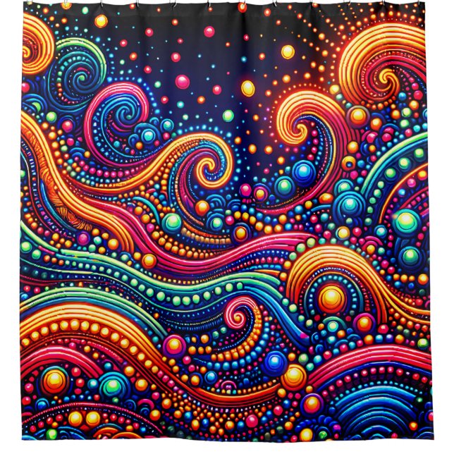 Cortina De Ducha "Iluminación de ondas retro" (Anverso)