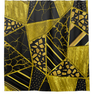 Cortina De Ducha Ilusión de textura del triángulo negro dorado
