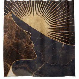 Cortina De Ducha Ilusión de una mujer dorada con texturas de sol y 