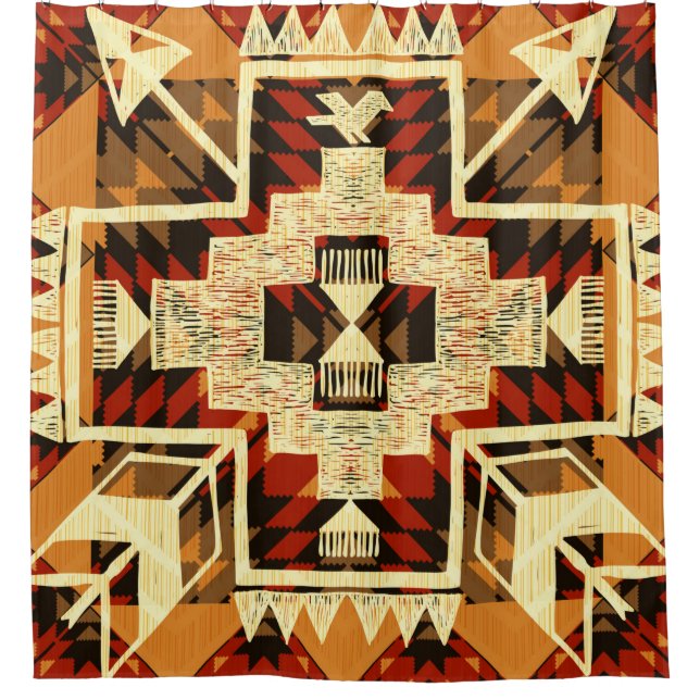 Cortina De Ducha Ilustracion abstracto de mano nativo americano (Anverso)