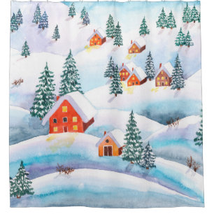 Cortina De Ducha Ilustracion acuático pintado a mano del invierno