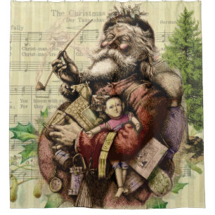 Cortina De Ducha Ilustracion clásico Merry Santa Claus Tree