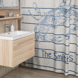 Cortina De Ducha Ilustracion Crustáceo de cangrejo azul grande