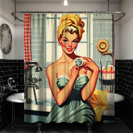 Cortina De Ducha Ilustracion de clavija de baño retro suave