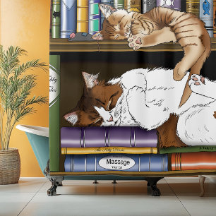Cortina De Ducha Ilustración de librero de gatos durmiendo acogedor