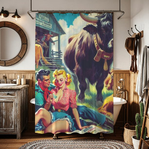 Cortina De Ducha Ilustracion de parejas de campo retro