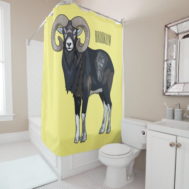 Cortina De Ducha Ilustracion de personalizado de ovino Mouflon (In situ)