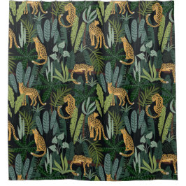 Cortina De Ducha Ilustración de selva de leopardos sin costuras 