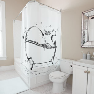 Cortina De Ducha Ilustracion divertido de Hippo Bath negro