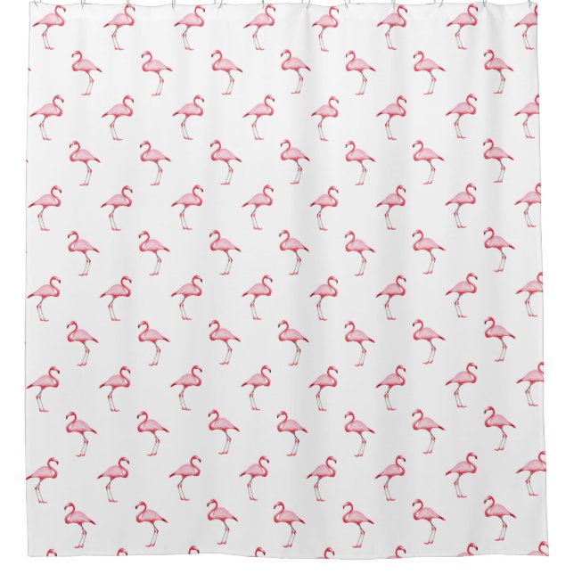 Cortina De Ducha Ilustracion Flamingo Rosado Patrón Tropical Pastel (Anverso)