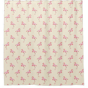 Cortina De Ducha Ilustracion Flamingo Rosado Patrón Tropical Pastel