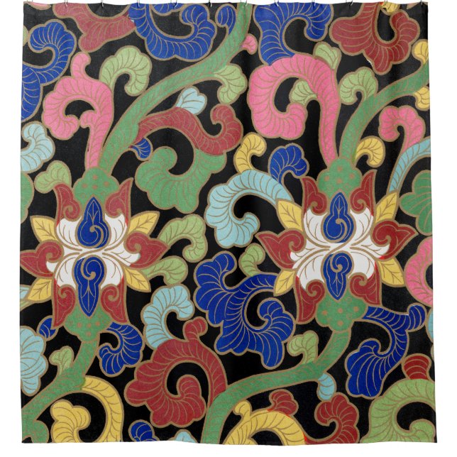 Cortina De Ducha Ilustracion floral chino (Anverso)