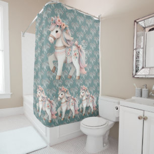 Cortina De Ducha Ilustracion Floral Pastel Horse Fantasy