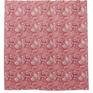 Cortina De Ducha ilustracion kitsch rosa ciervo cottagecore