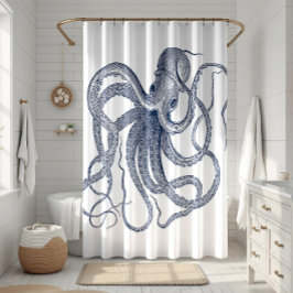 Cortina De Ducha Ilustracion náutico de pulpo azul