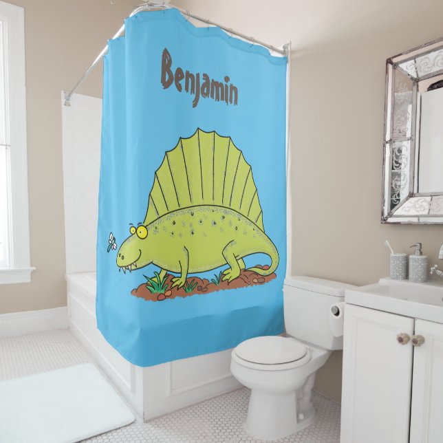 Cortina De Ducha Ilustracion personalizado de dimetrodon verde lind (In situ)