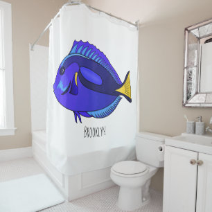 Cortina De Ducha Ilustracion personalizado de pescado tang azul