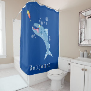 Cortina De Ducha Ilustracion personalizado pescador hambriento de b