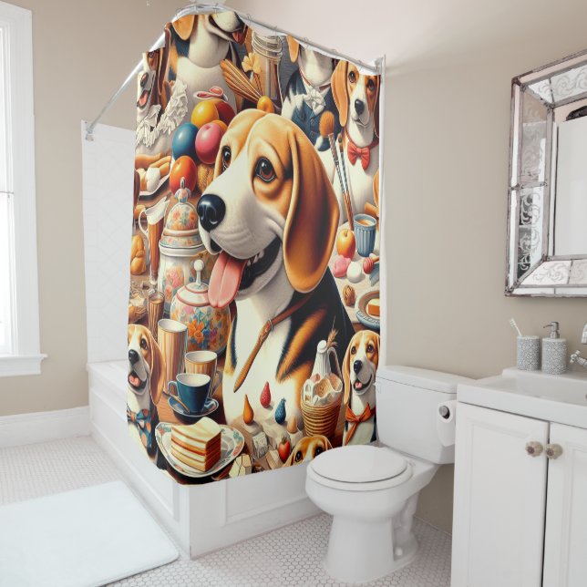 Cortina De Ducha Ilustracion Retro Cute Beagle (In situ)