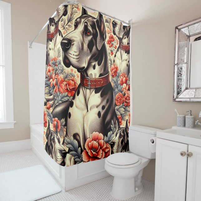 Cortina De Ducha Ilustracion Retro Great Dane (In situ)