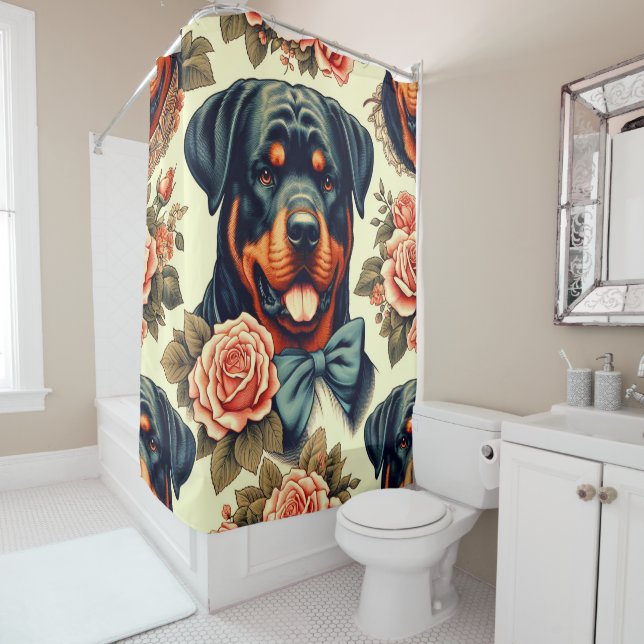 Cortina De Ducha Ilustracion Retro Rottweiler (In situ)