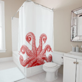 Cortina De Ducha Ilustracion rojo de los tentáculos del pulpo del