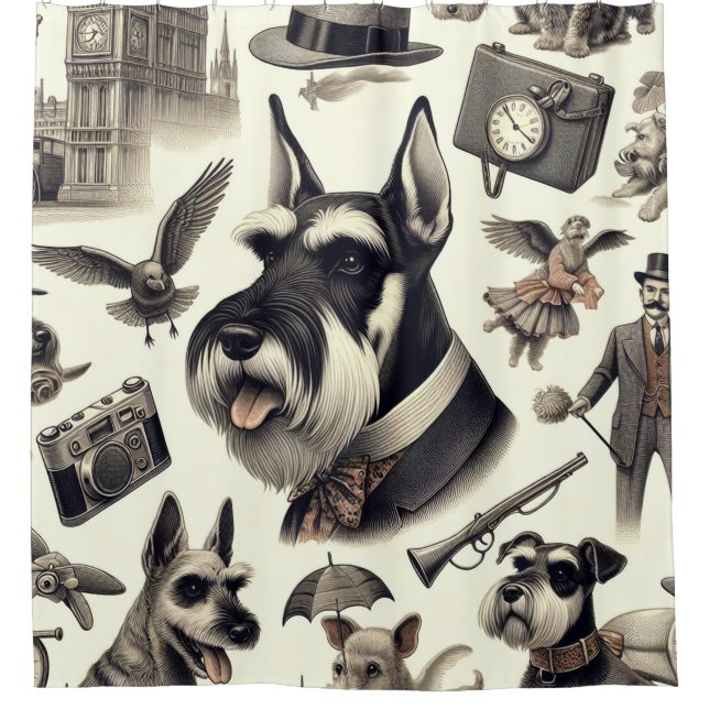Cortina De Ducha Ilustracion Schnauzer de época (Anverso)