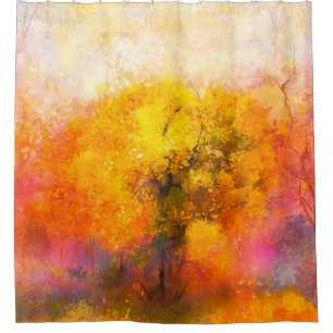 Cortina De Ducha Ilustracion suave y colorido bosque otoñal. Resume