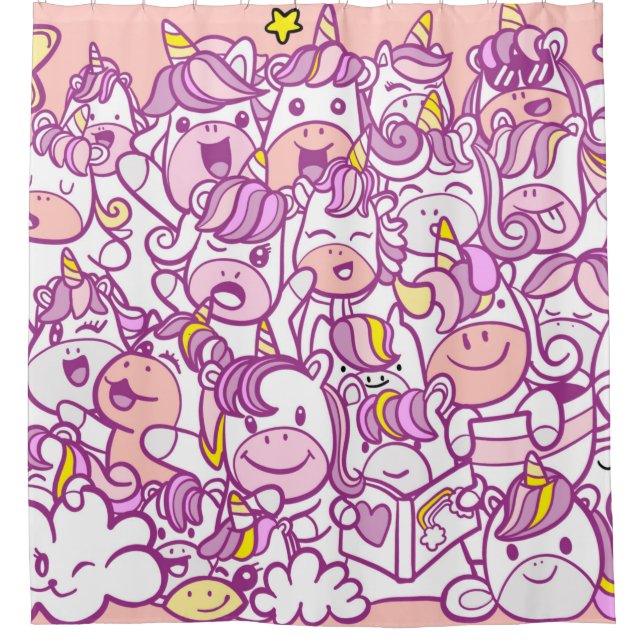 Cortina De Ducha Ilustracion, unicornio y colección de ponis con (Anverso)