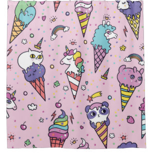 Cortina De Ducha Ilustracion vintage de cute helado conos que 