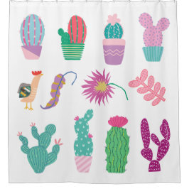 Cortina De Ducha Ilustraciones bonitas patrón de cactus rosa verde