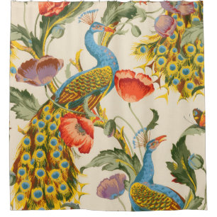 Cortina De Ducha Ilustraciones de pavo real y cachorros