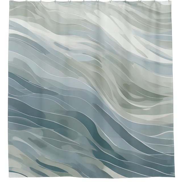 Cortina De Ducha Impresión abstracta costera moderna verde espuma d (Anverso)