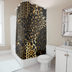 Cortina De Ducha Impresión animal en negro y oro (2)