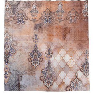 Cortina De Ducha Impresión clásica vintage con patchwork, paisley e